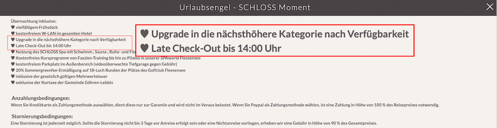 Kostenloses Zimmerupgrade und Late Check out